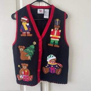 Vintage Nutcracker Christmas Knit Cardigan Teacher Vest Ugly Sweater size Medium